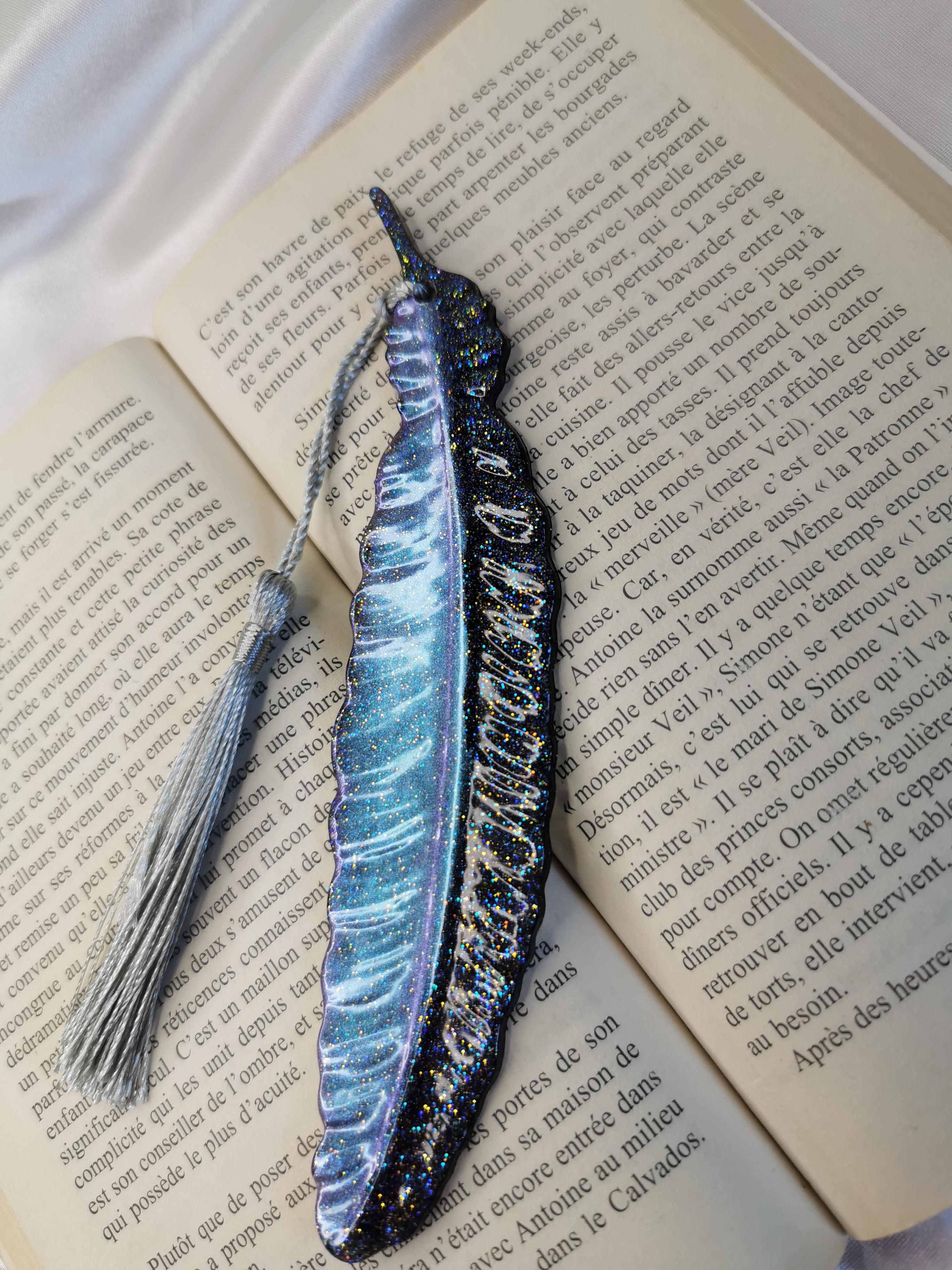 Marque pages Plume bleu magique