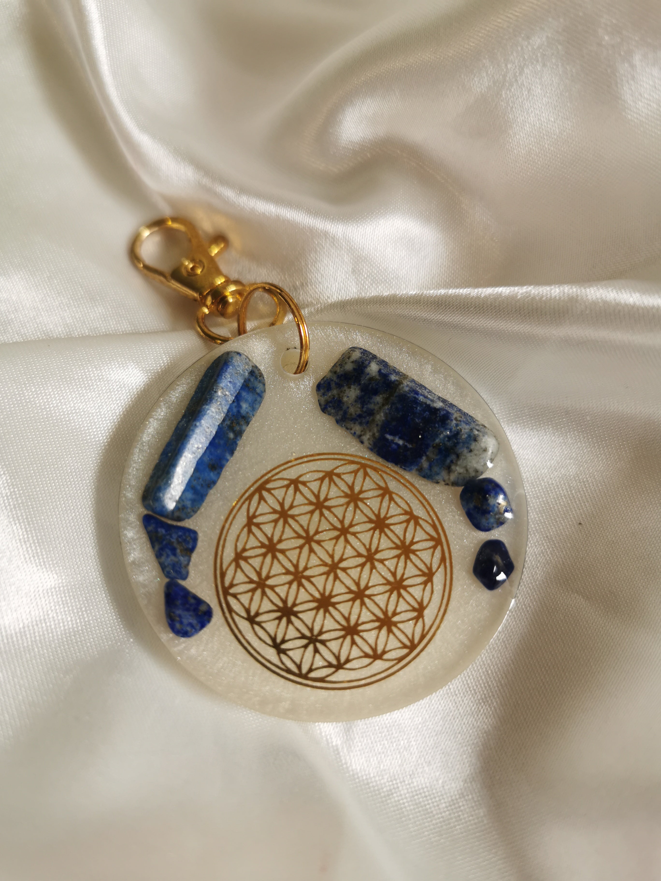 Porte clefs pierres de Lapiz Lazuli fleur de vie