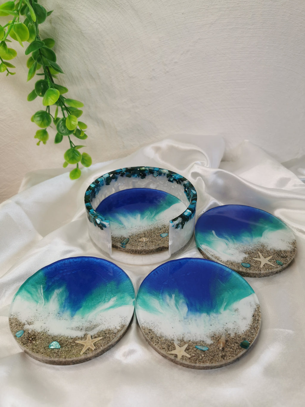 Lot de 4 dessous de verre océan avec support