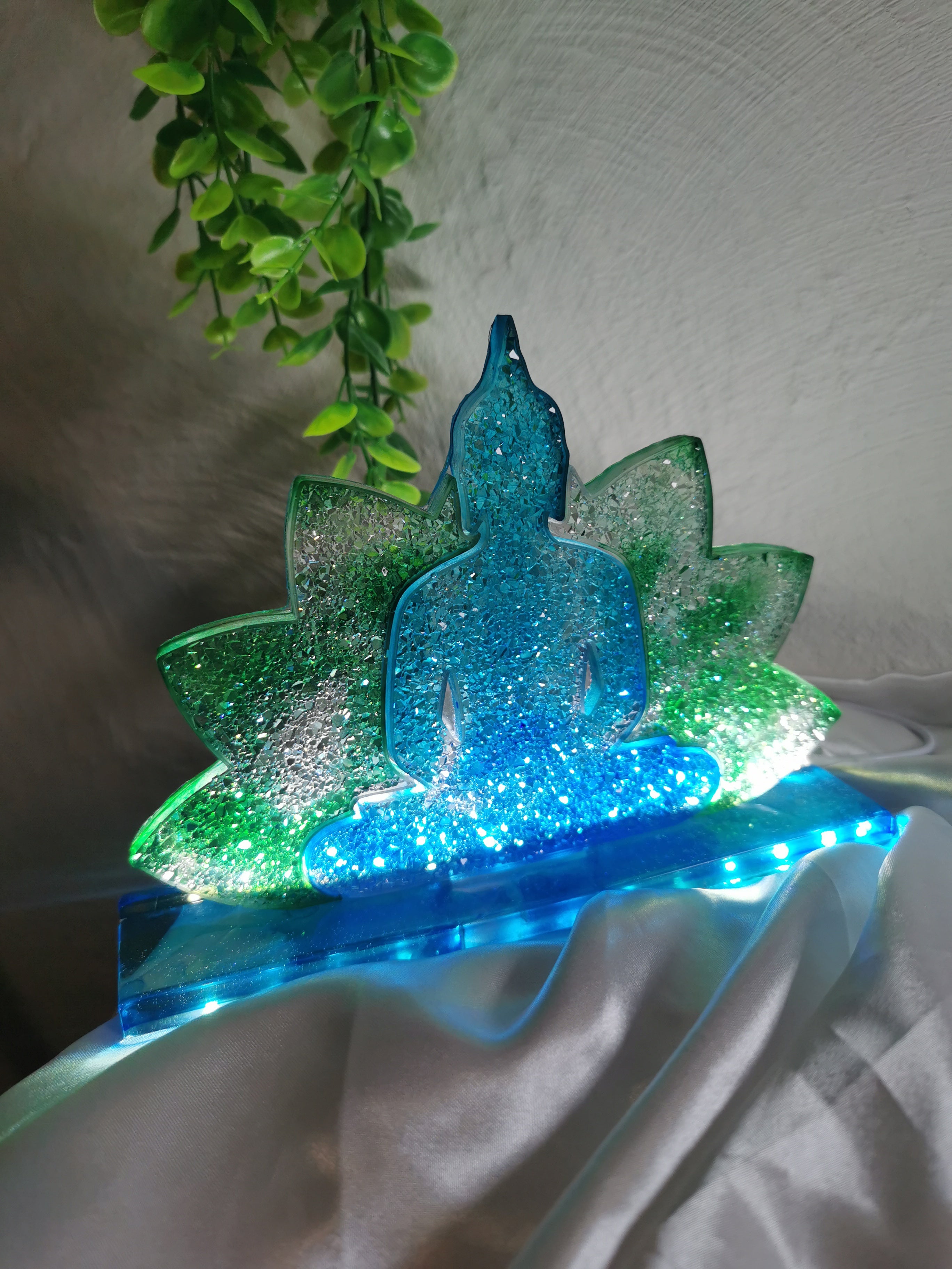 Veilleuse boudhha bleu et vert effet diamant