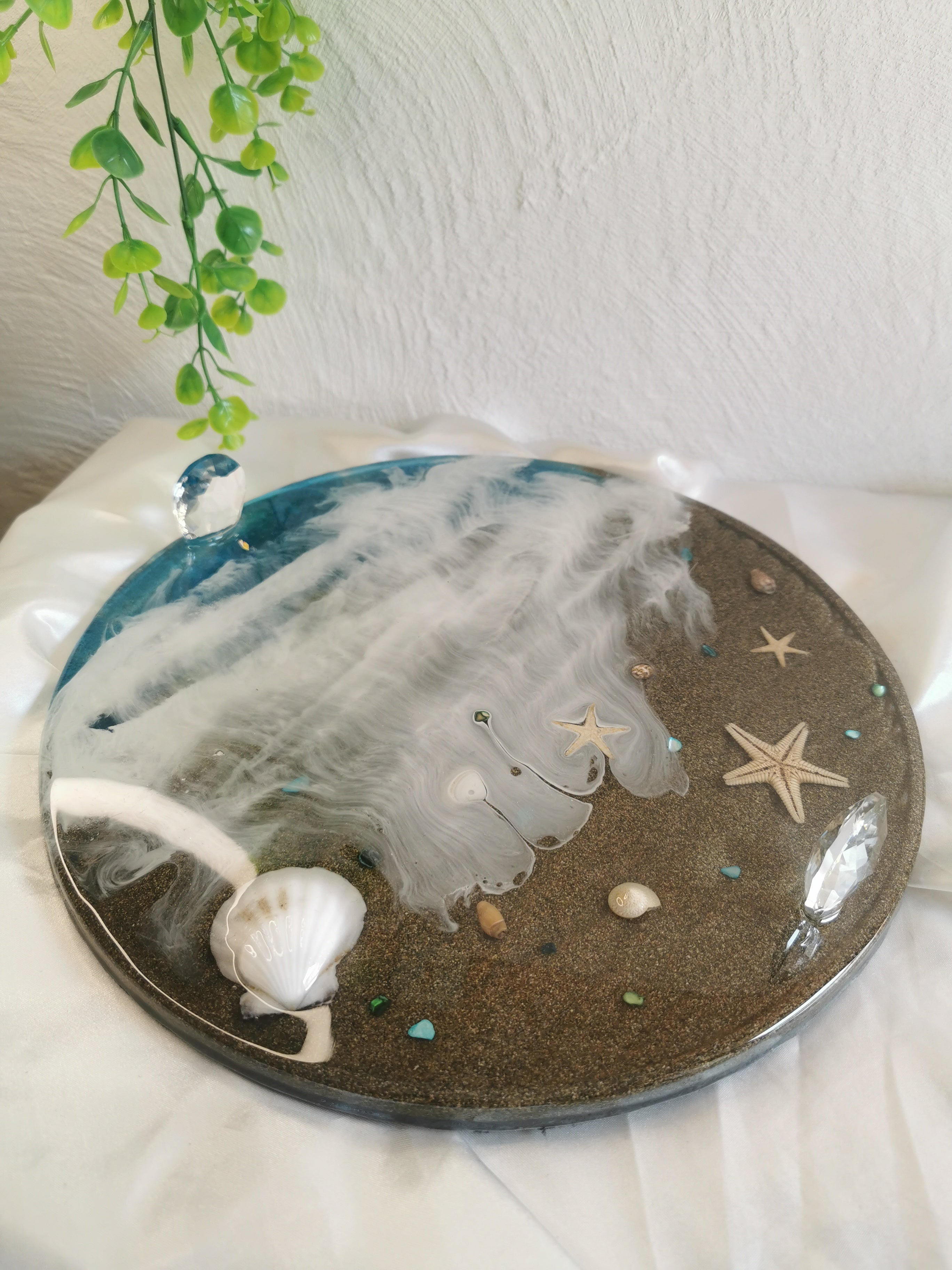 Plateau décoratif océan avec ses poignée en cristal