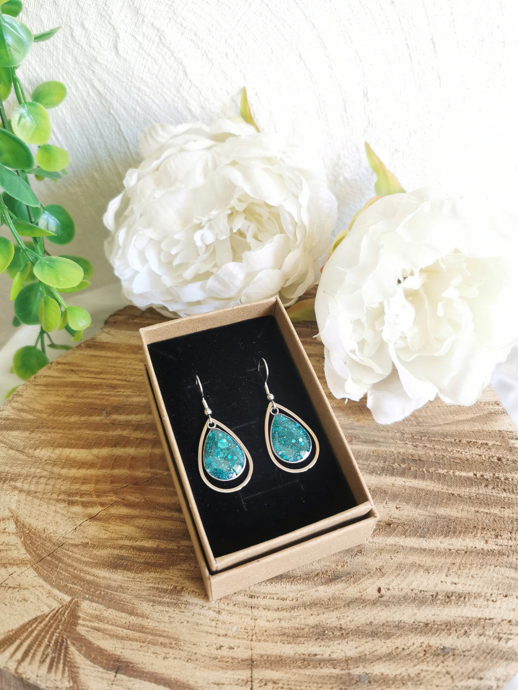 Boucles d'oreilles Linda bleu paillettes