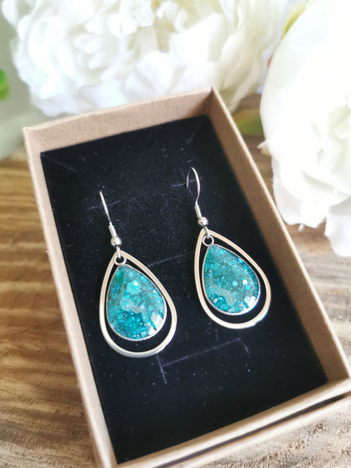 Boucles d'oreilles Linda bleu paillettes