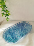 Vide poche ovale grand format bleu effet satin
