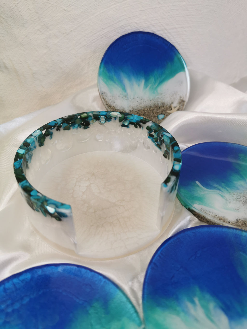 Lot de 4 dessous de verre océan avec support