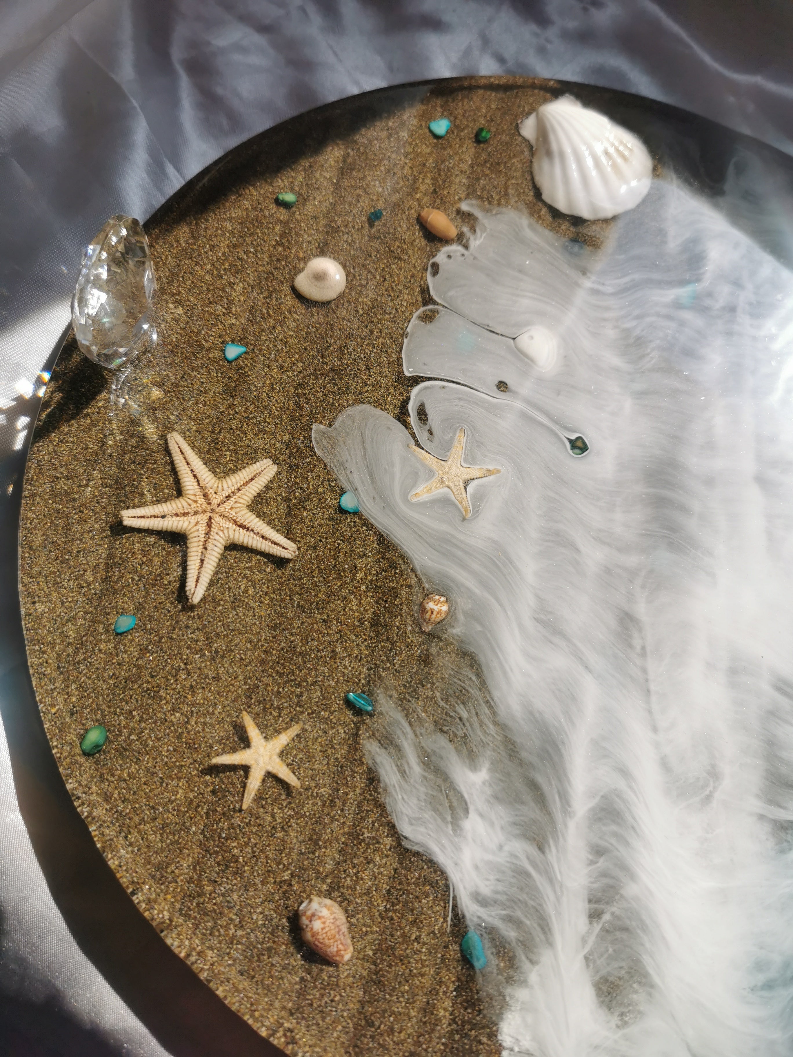 Plateau décoratif océan avec ses poignée en cristal