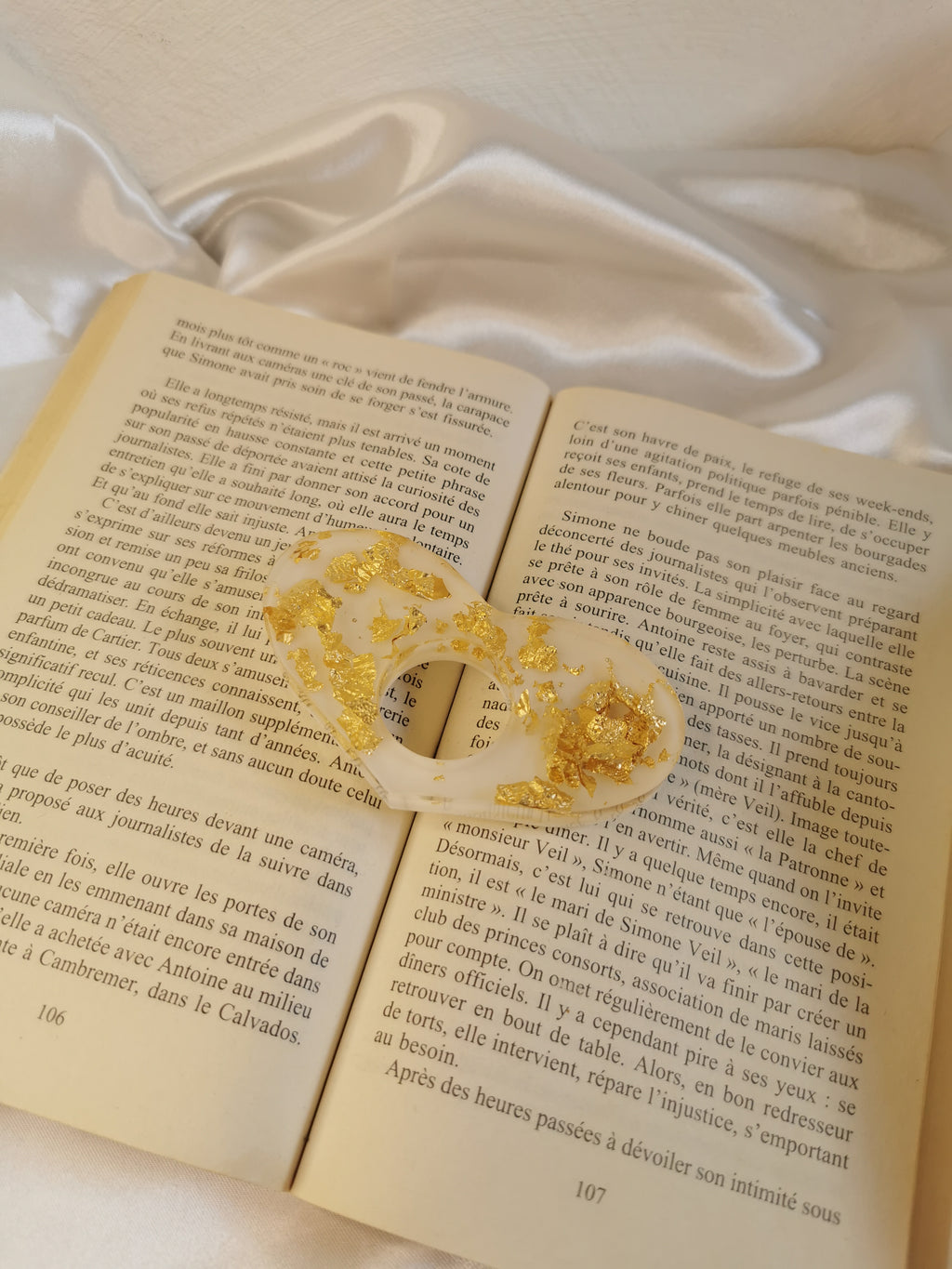 Bague de lecture forme cœur blanc et Or