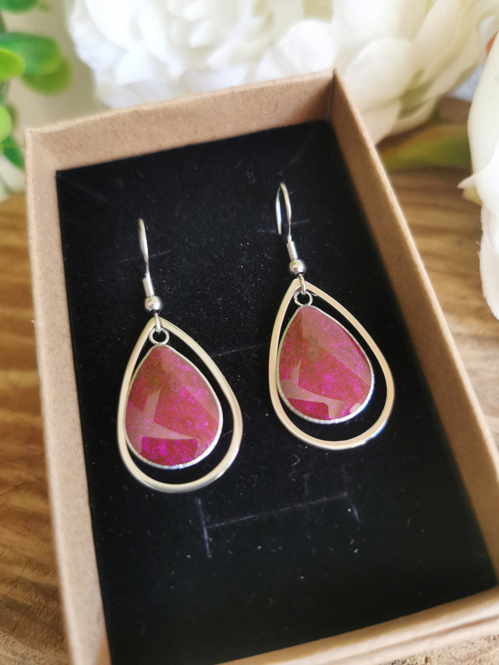 Boucles d'oreilles Linda magenta