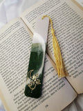 Marque pages blanc et vert lune fleurie