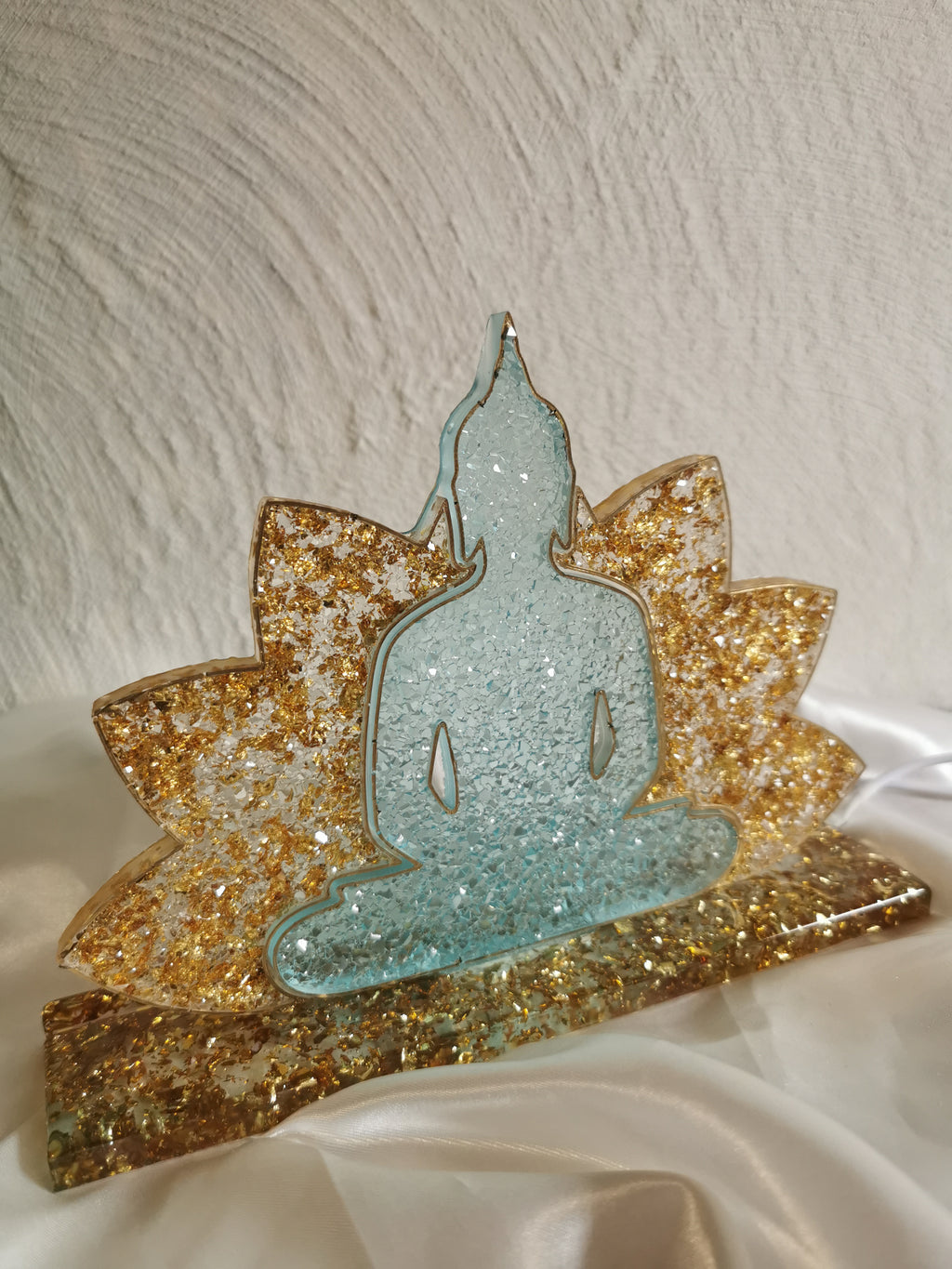 Veilleuse boudhha bleu et or effet diamant