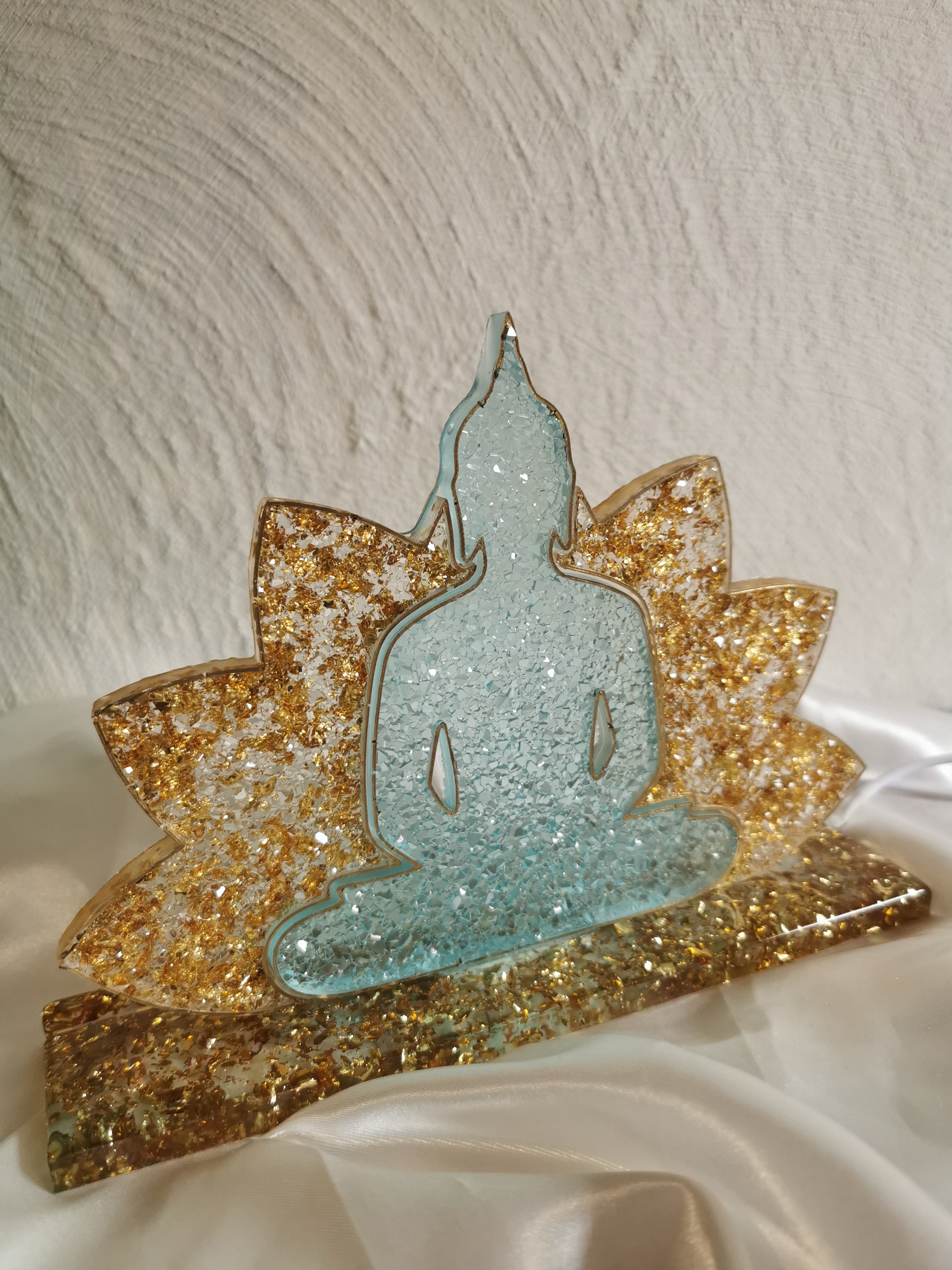 Veilleuse boudhha bleu et or effet diamant